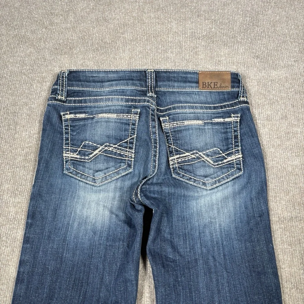 BKE Jeans Youth Girls Size 14 Adelyn Crop Dark Blue Denim Faded Distressed Y2K